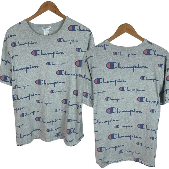 TS1025 Men’s Champion Athletic Brand AOP Logo T Shirt L - Picture 1 of 6